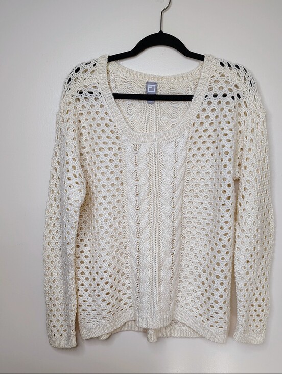 jcpenney Sweaters - Cream Open Knit Cable Knit Sweater Oversized Wool Blend Pullover